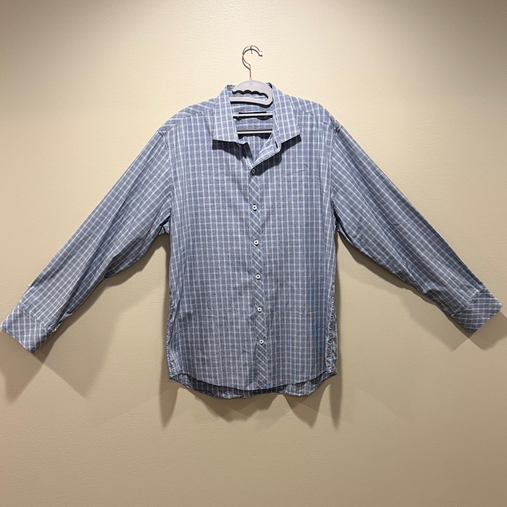 Zachary Prell Blue and White Plaid Shirt